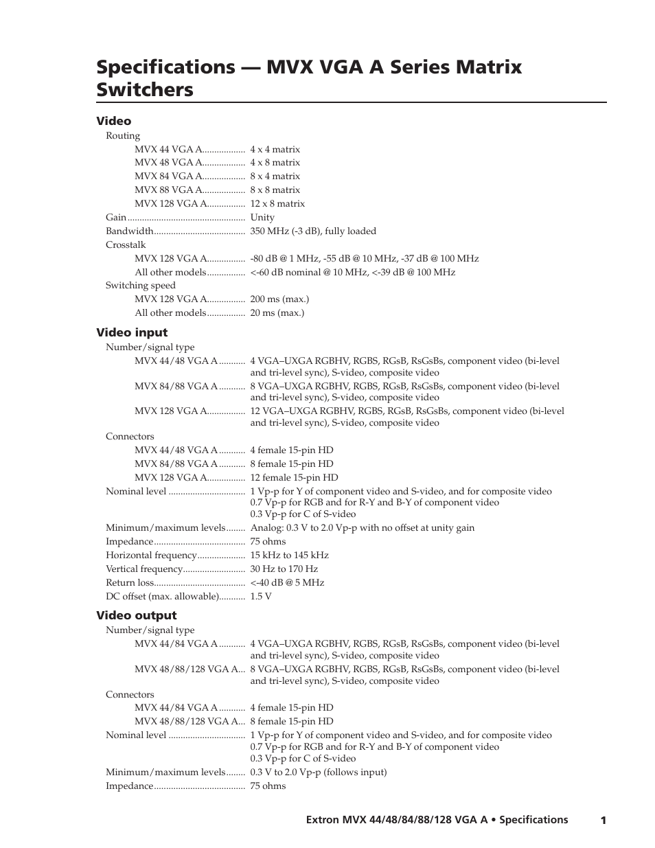 Extron electronic MVX VGA A User Manual | 4 pages