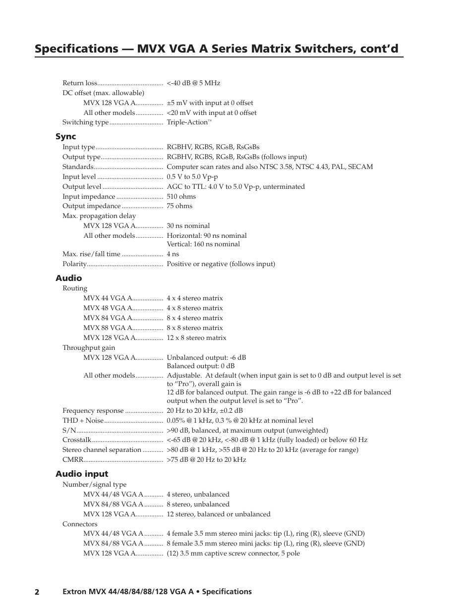 Extron electronic MVX VGA A User Manual | Page 2 / 4