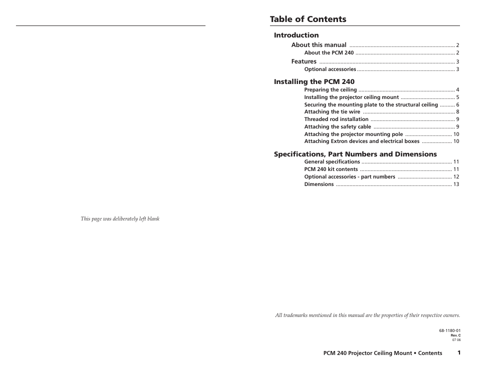 Extron electronic PROJECTOR CEILING MOUNT PCM 240 User Manual | Page 3 / 10