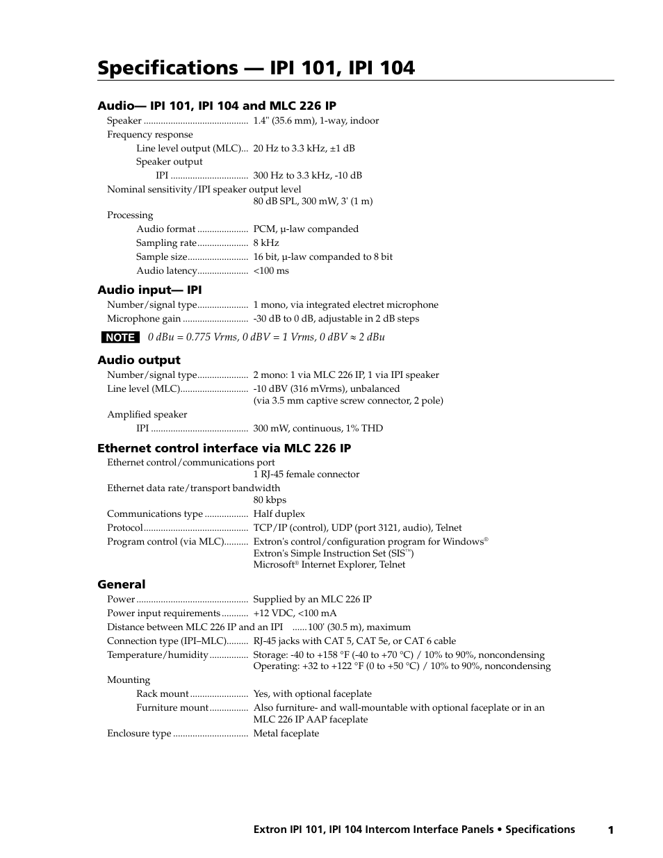 Extron electronic Intercom Interface Panels IPI 101 User Manual | 2 pages