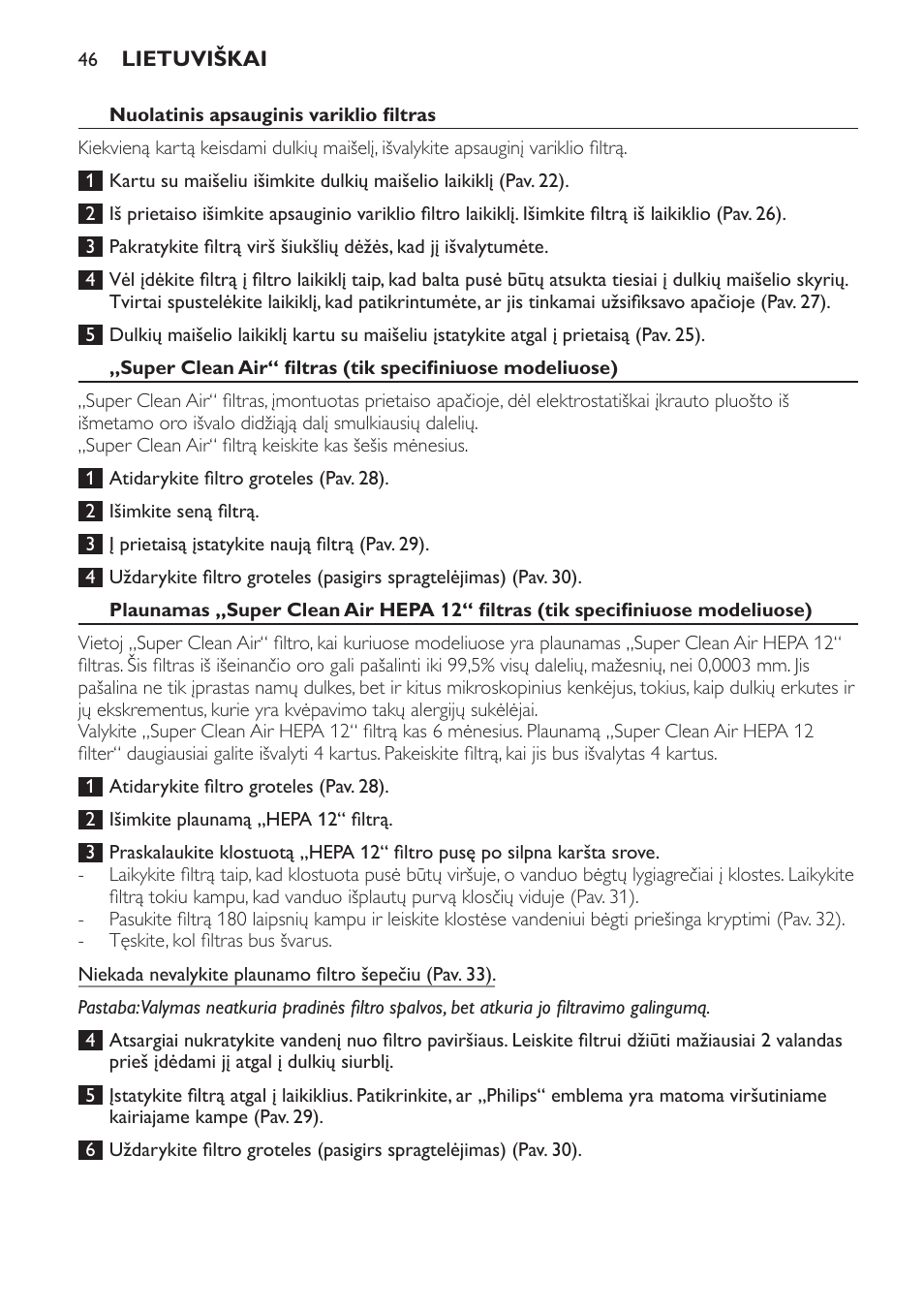 Nuolatinis apsauginis variklio filtras | Philips FC8600 User Manual | Page 46 / 108