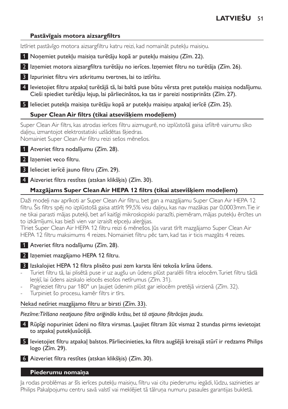 Pastāvīgais motora aizsargfiltrs, Piederumu nomaiņa | Philips FC8600 User Manual | Page 51 / 108