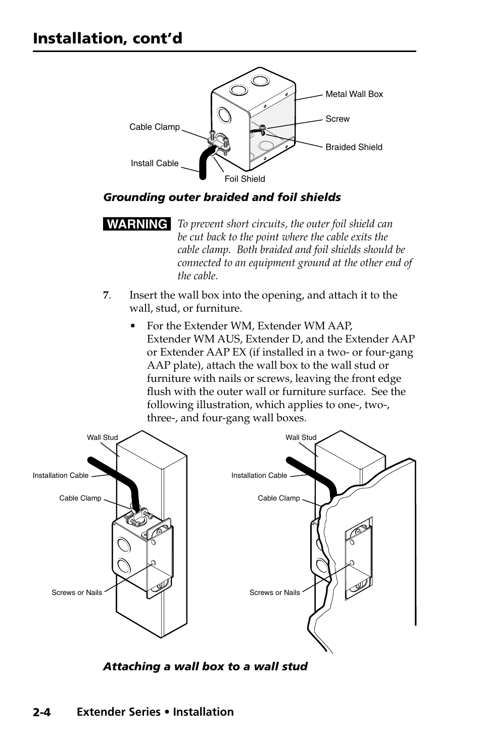 Installation, cont’d, Preliminar y, Connecting shields.eps | Gang wall box.eps | Extron Electronics Extender Series User Manual | Page 14 / 52