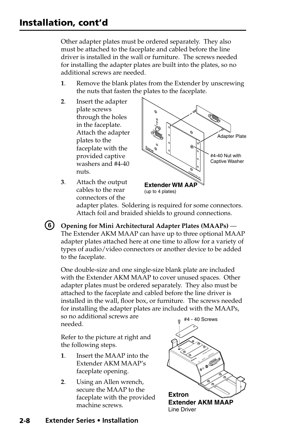 Installation, cont’d, Preliminar y, Extender series • installation | Extron extender akm maap | Extron Electronics Extender Series User Manual | Page 18 / 52