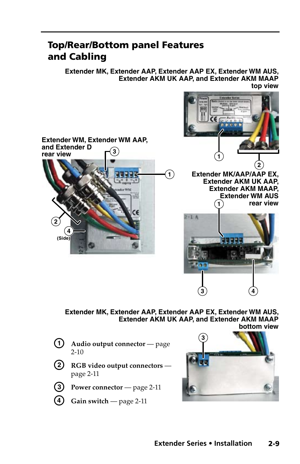 Top/rear/bottom panel features and cabling | Extron Electronics Extender Series User Manual | Page 19 / 52