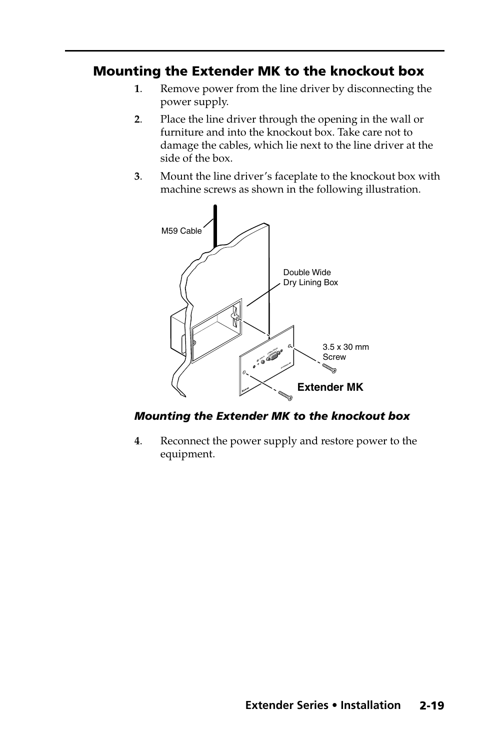 Mounting the extender mk to the knockout box, Mounting the extender mk to the knockout box -19 | Extron Electronics Extender Series User Manual | Page 29 / 52