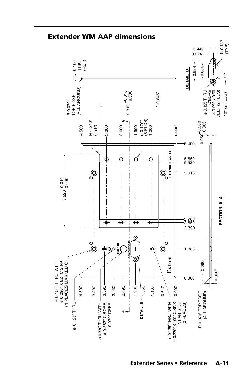 Extender wm aap dimensions, Preliminar y, Extender series • reference | A-11 | Extron Electronics Extender Series User Manual | Page 41 / 52