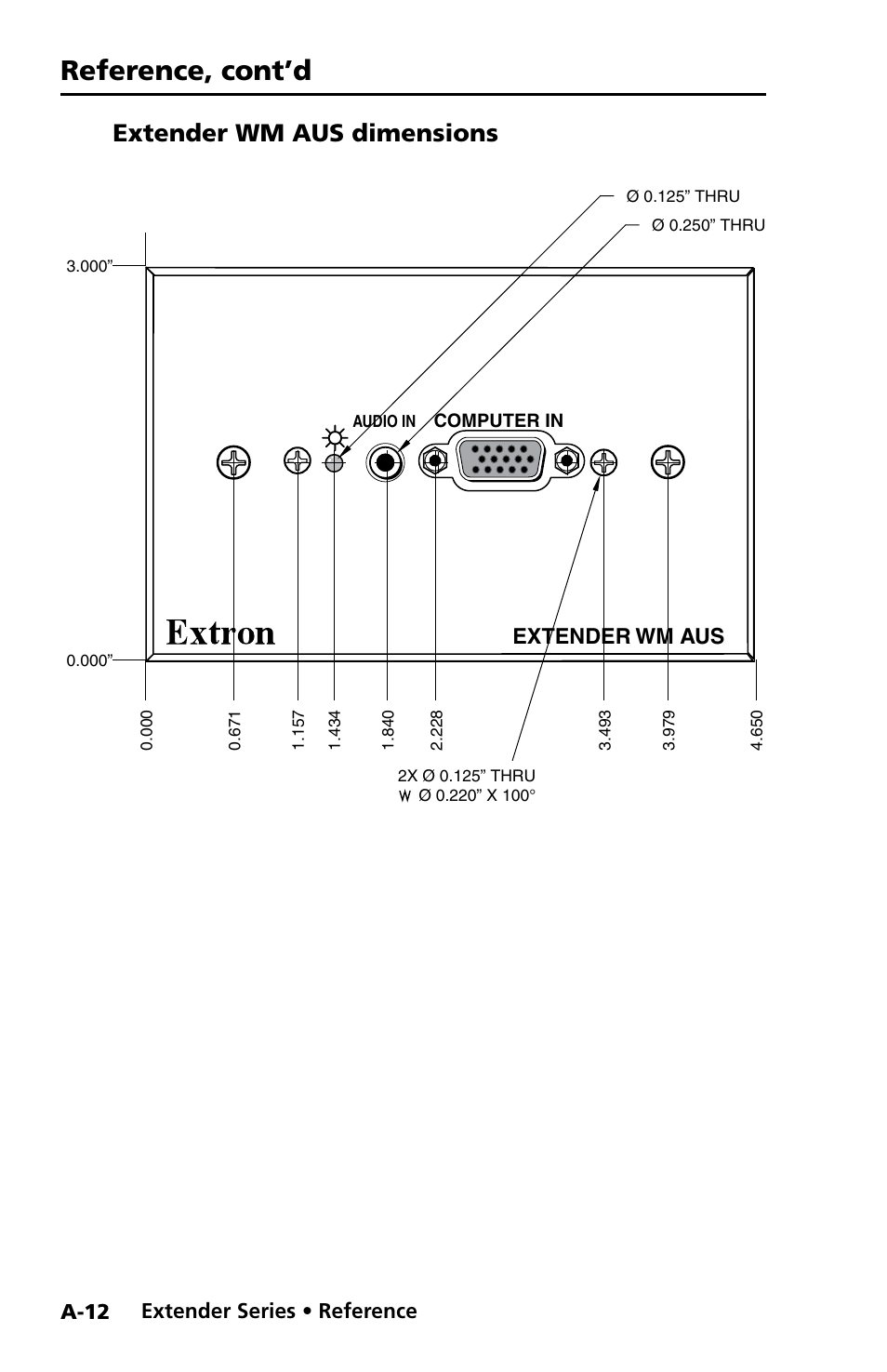 Extender wm aus dimensions, Reference, cont’d, Preliminar y | Extender wm aus, Extender series • reference, A-12 | Extron Electronics Extender Series User Manual | Page 42 / 52