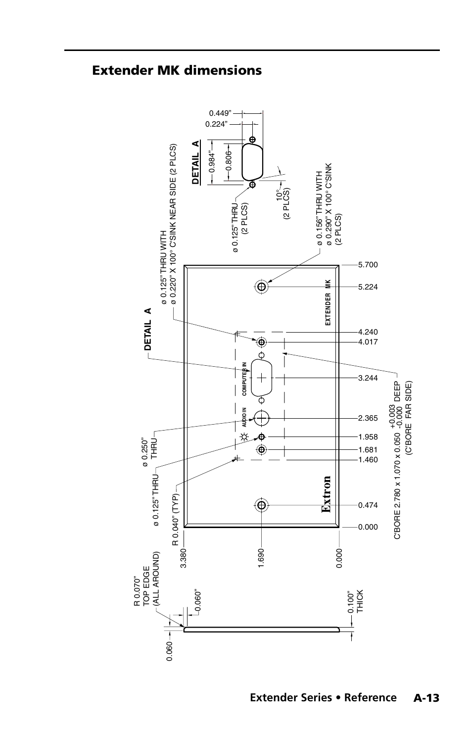 Extender mk dimensions, Preliminar y, Extender series • reference | A-13 | Extron Electronics Extender Series User Manual | Page 43 / 52