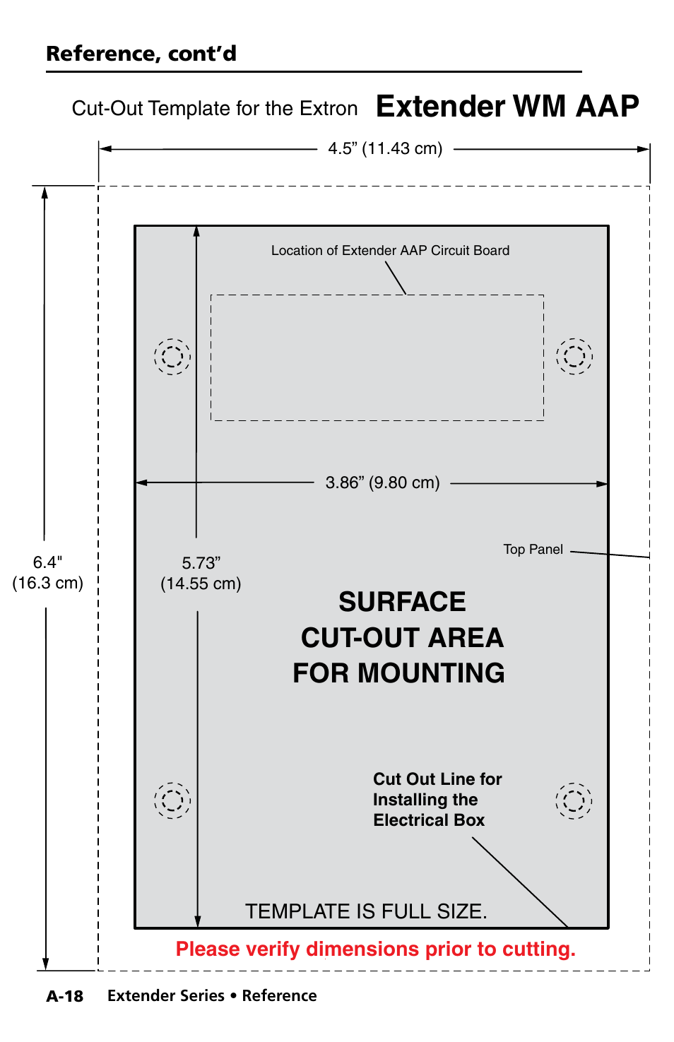 Extender wm aap template, Extender wm aap, Surface cut-out area for mounting | Extron Electronics Extender Series User Manual | Page 48 / 52