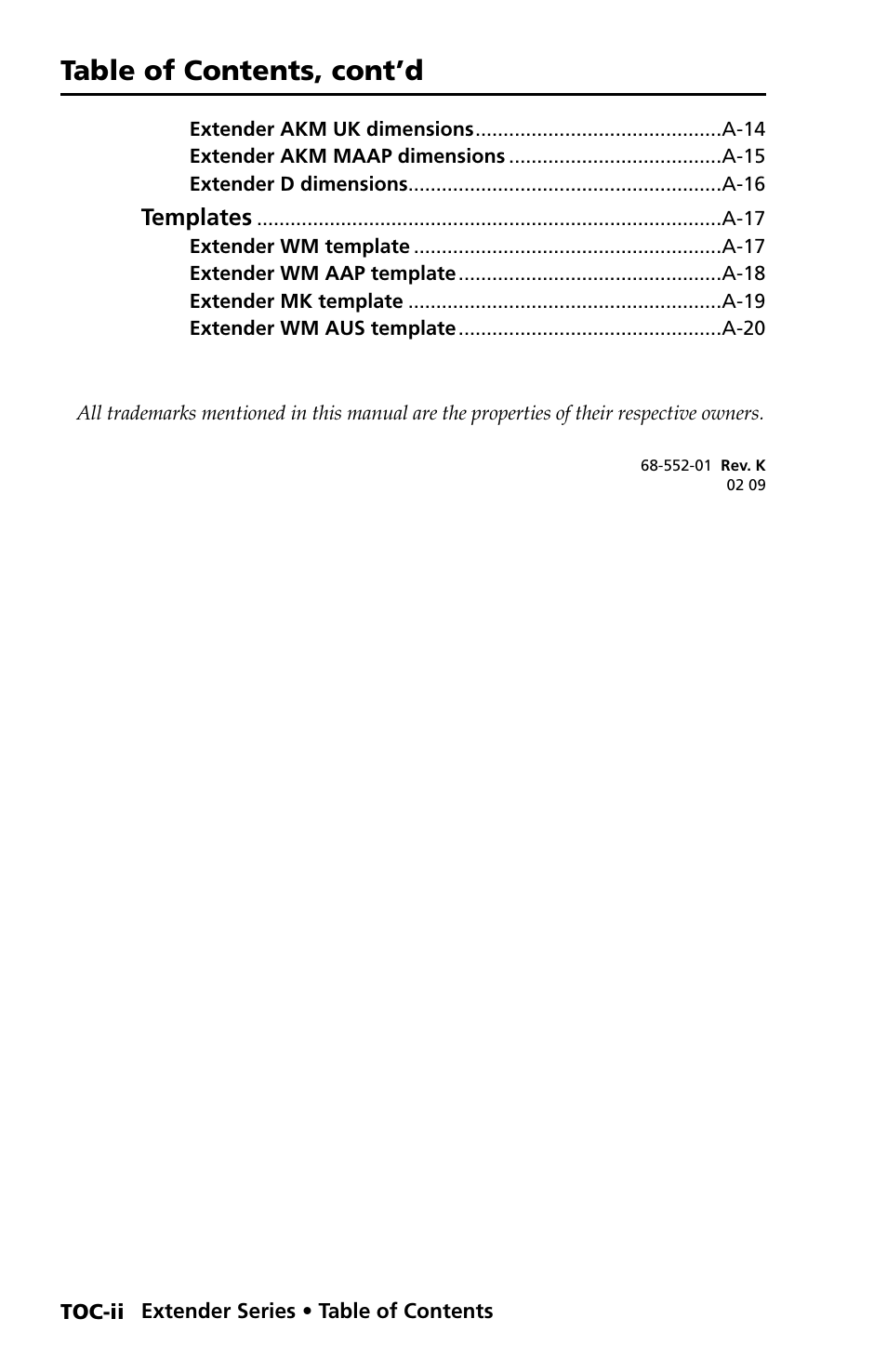 Table of contents, cont’d, Preliminar y | Extron Electronics Extender Series User Manual | Page 6 / 52