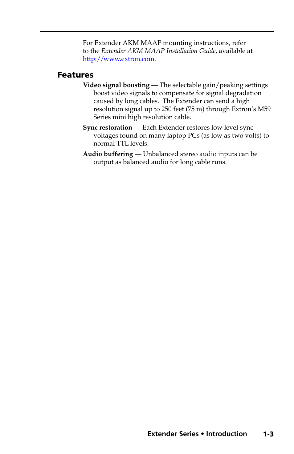 Features, Features -3, Preliminar y | Extron Electronics Extender Series User Manual | Page 9 / 52