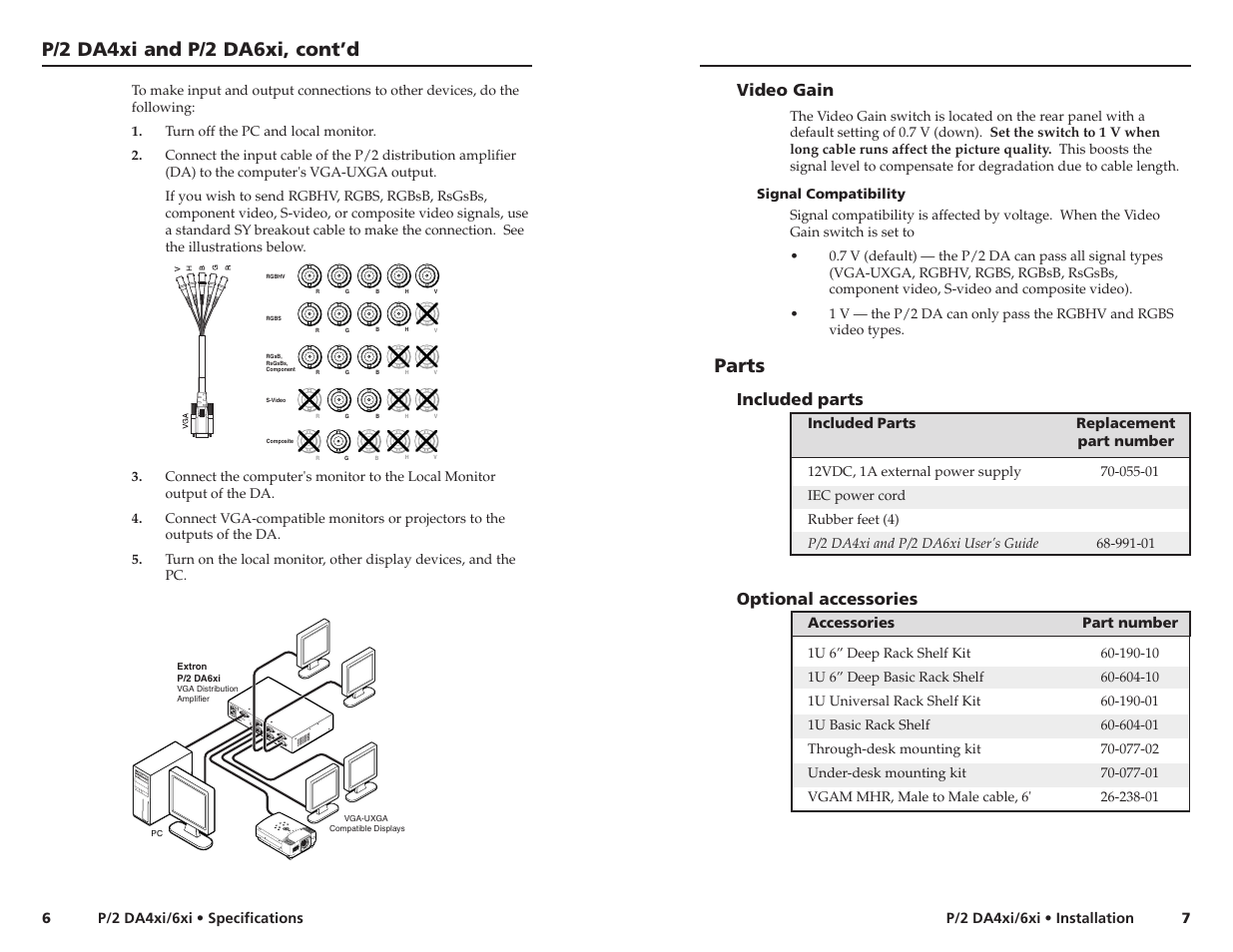 P/2 da4xi and p/2 da6xi, cont’d, Parts | Extron electronic P/2 DA6xi User Manual | Page 6 / 9