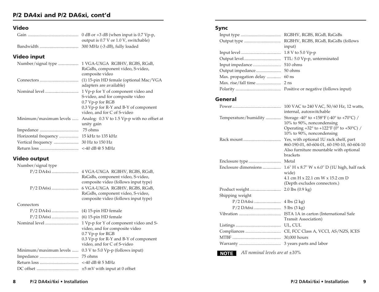 P/2 da4xi and p/2 da6xi, cont’d | Extron electronic P/2 DA6xi User Manual | Page 7 / 9