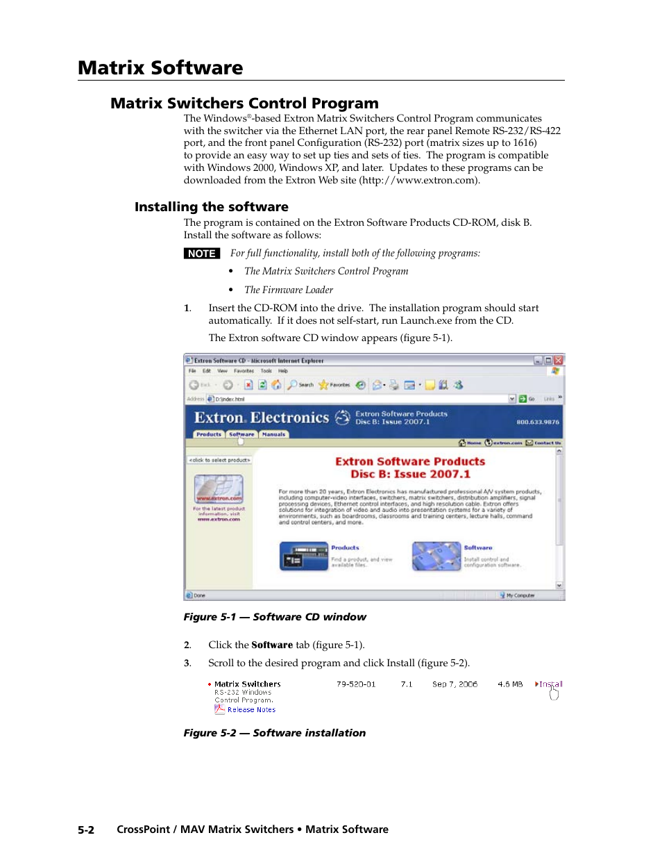 Matrix switchers control program, Installing the software, Matrix software | Extron electronic Ultra Series User Manual | Page 138 / 214