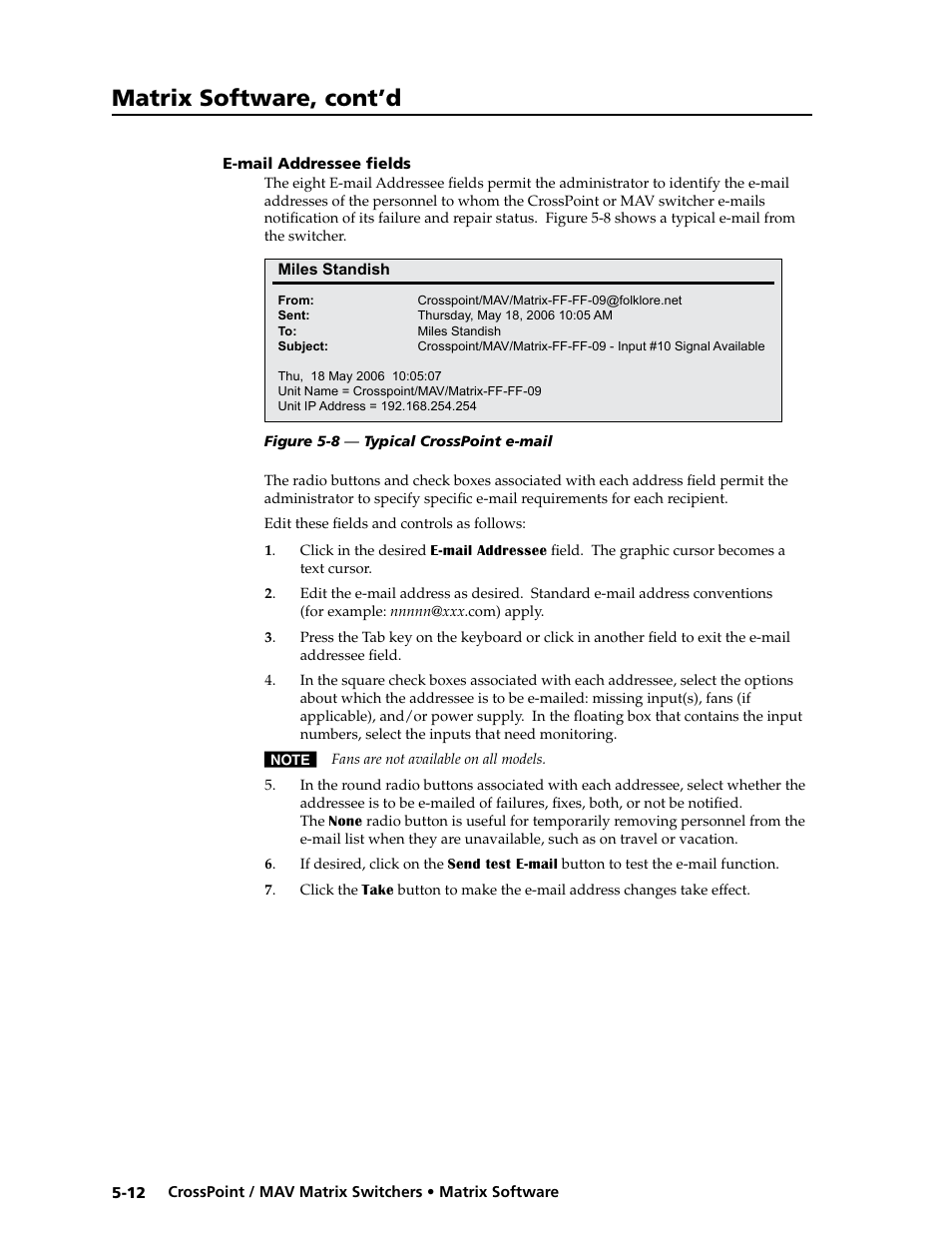 E-mail addressee fields, Matrix software, cont’d | Extron electronic Ultra Series User Manual | Page 148 / 214