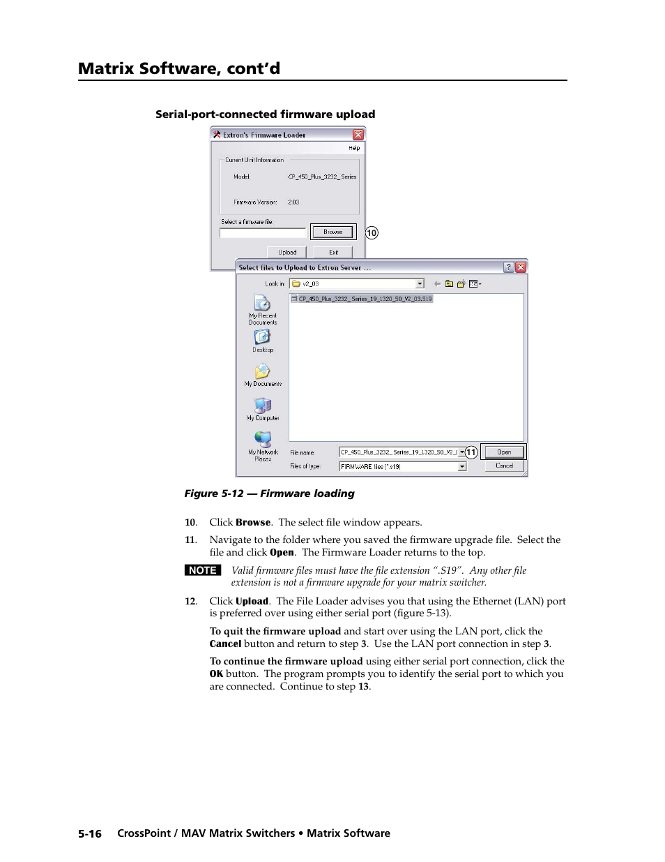 Serial-port-connected firmware upload, Software operation via ethernet -3, Matrix software, cont’d | Extron electronic Ultra Series User Manual | Page 152 / 214