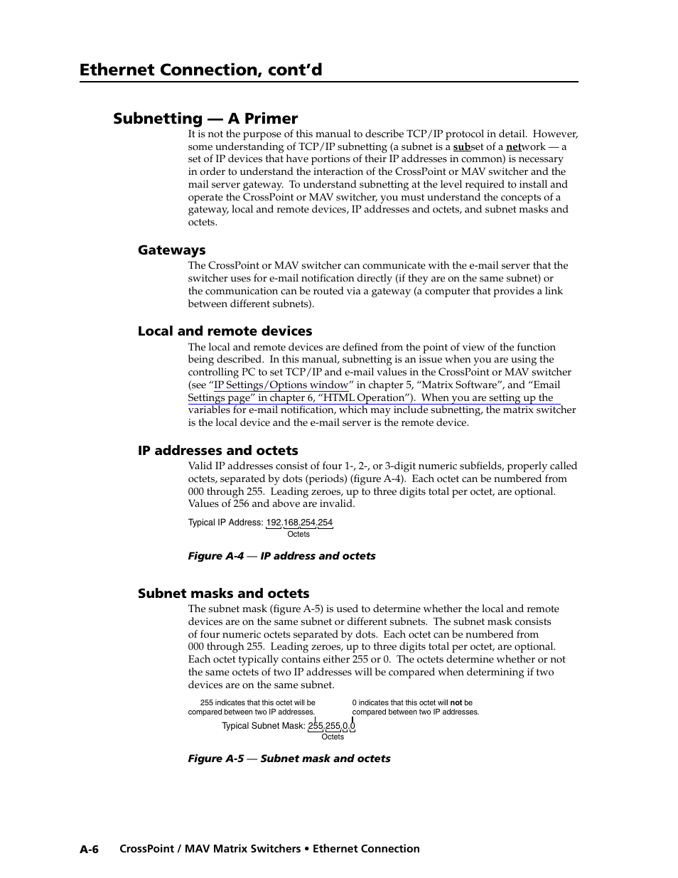 Subnetting — a primer, Gateways, Local and remote devices | Ip addresses and octets, Subnet masks and octets, Control tab, Creating or deleting a tie -13, Gateways, Ethernet connection, cont’d | Extron electronic Ultra Series User Manual | Page 188 / 214