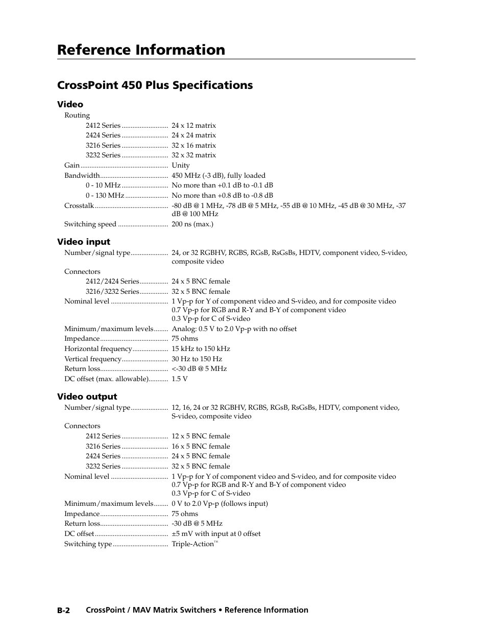 Crosspoint 450 plus specifications, Ethernet link, Reference information | Extron electronic Ultra Series User Manual | Page 192 / 214