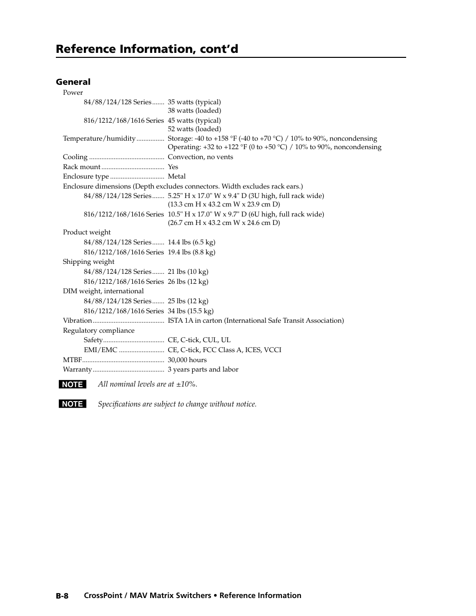 Reference information, cont’d | Extron electronic Ultra Series User Manual | Page 198 / 214