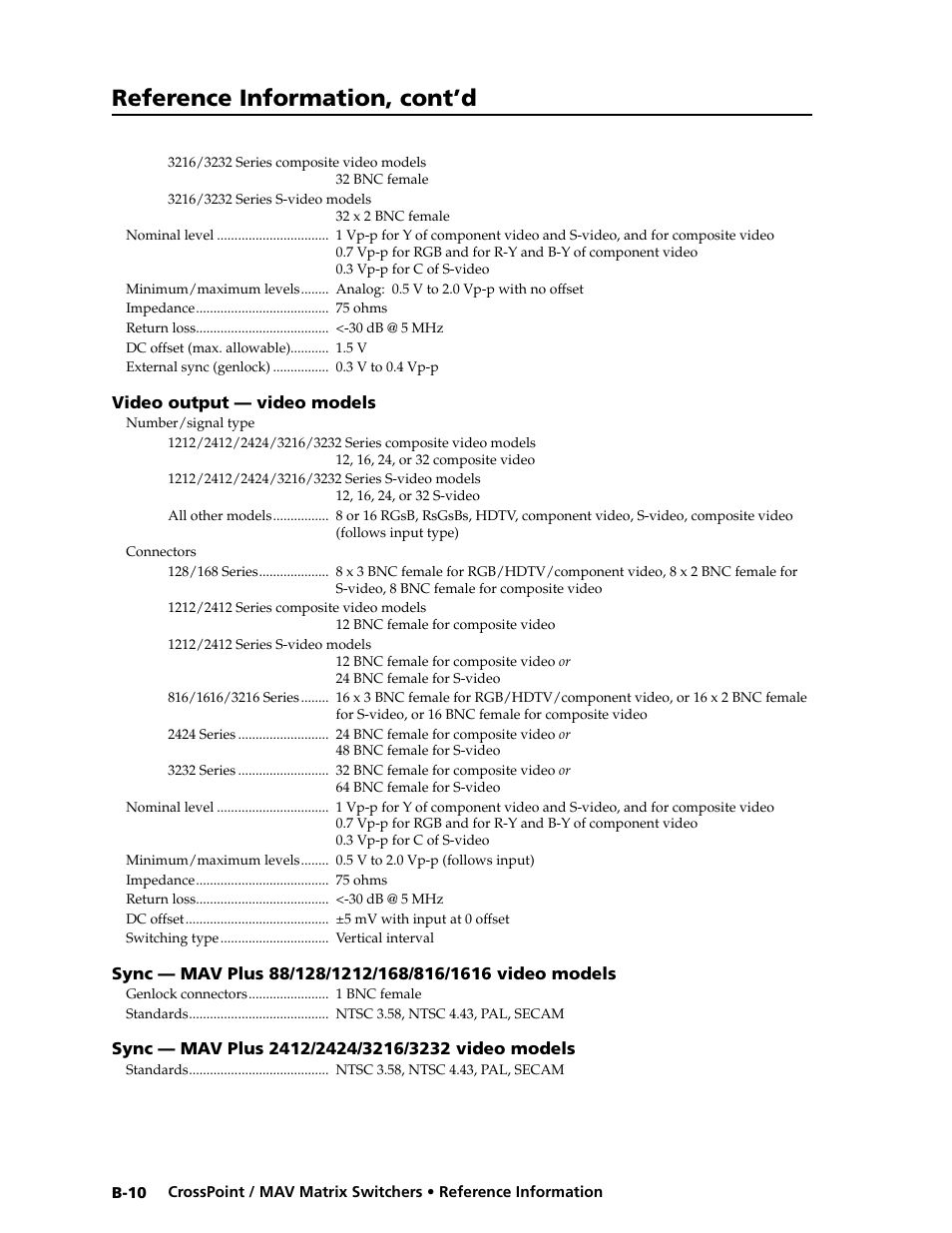 Reference information, cont’d | Extron electronic Ultra Series User Manual | Page 200 / 214