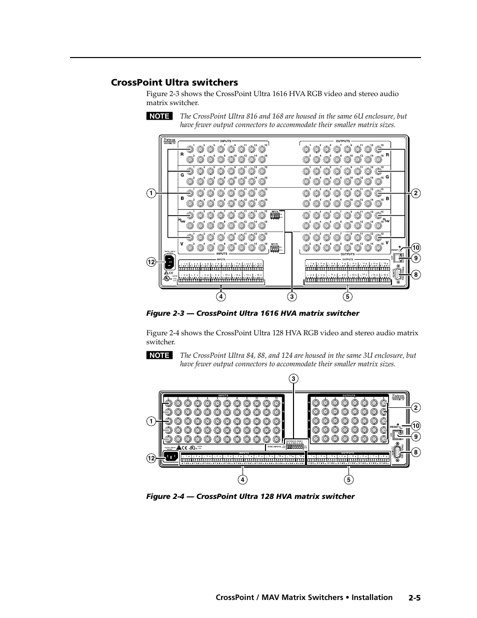 Crosspoint ultra switchers, Rgbhv (crosspoint switchers) -9, 5 crosspoint / mav matrix switchers • installation | Extron electronic Ultra Series User Manual | Page 27 / 214