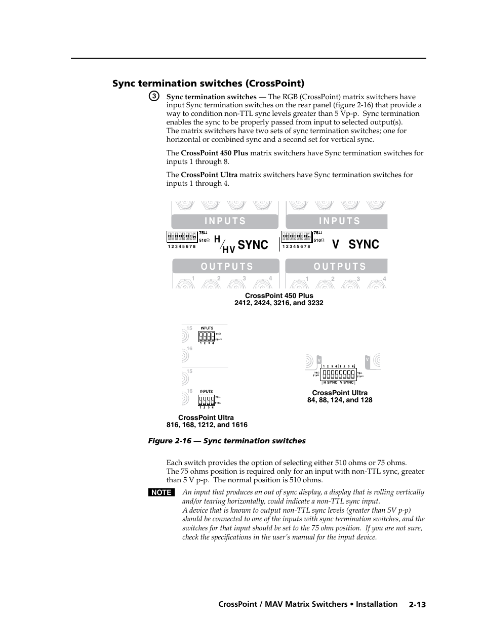 Sync termination switches (crosspoint), Ethernet -16, Sync v sync | Extron electronic Ultra Series User Manual | Page 35 / 214