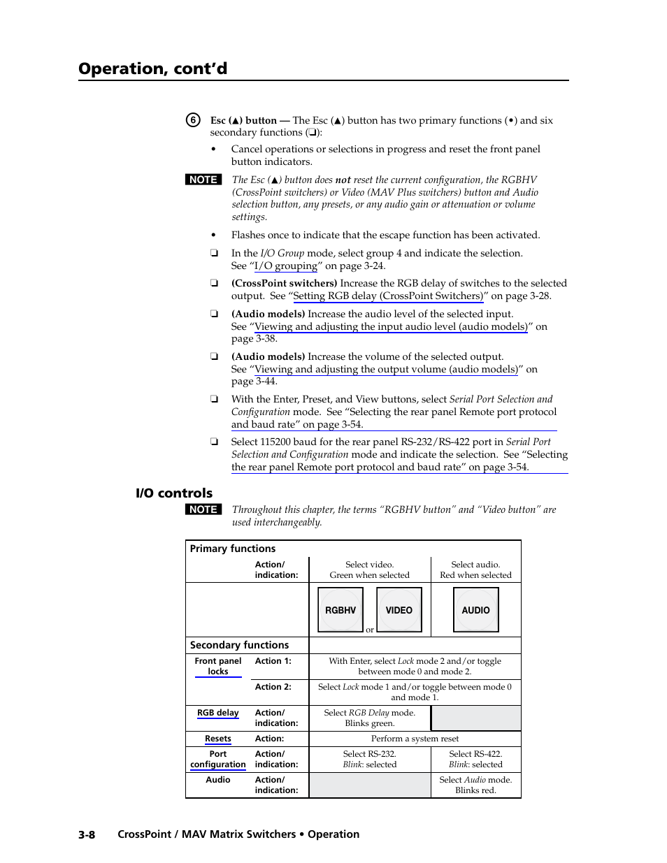 I/o controls, Creating a configuration -13, Rgbhv/video button | Operation, cont’d | Extron electronic Ultra Series User Manual | Page 52 / 214