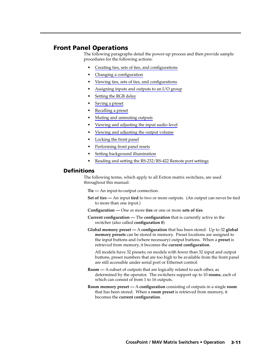 Front panel operations, Definitions, Viewing a configuration -20 | Extron electronic Ultra Series User Manual | Page 55 / 214