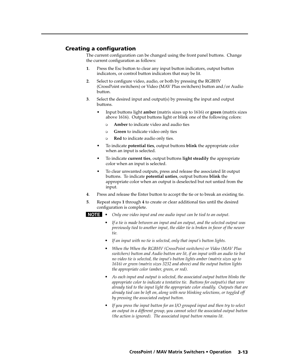 Creating a configuration, Setting rgb delay (crosspoint switchers) -28, Primary functions | Creating ties, sets of ties, and configurations, Changing a configuration | Extron electronic Ultra Series User Manual | Page 57 / 214