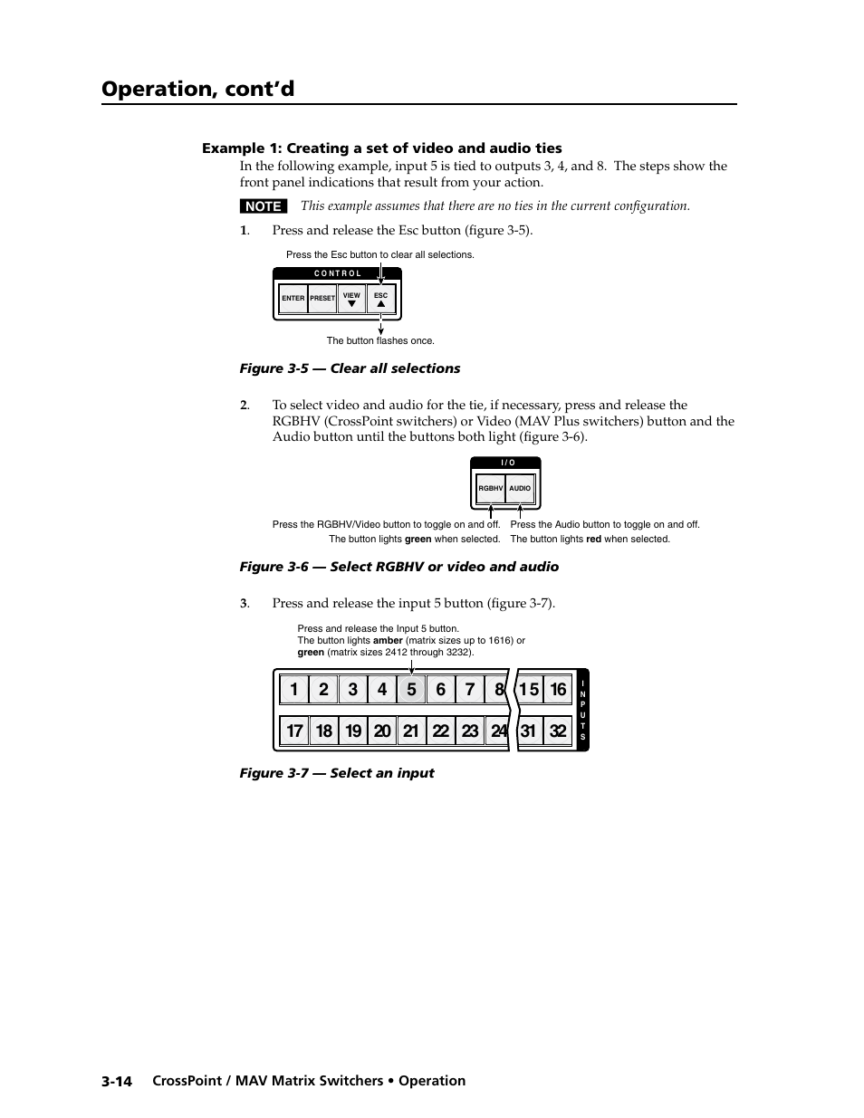 Example 1: creating a set of video and audio ties, Example 6: setting the rgb delay for an output -29, Operation, cont’d | Extron electronic Ultra Series User Manual | Page 58 / 214