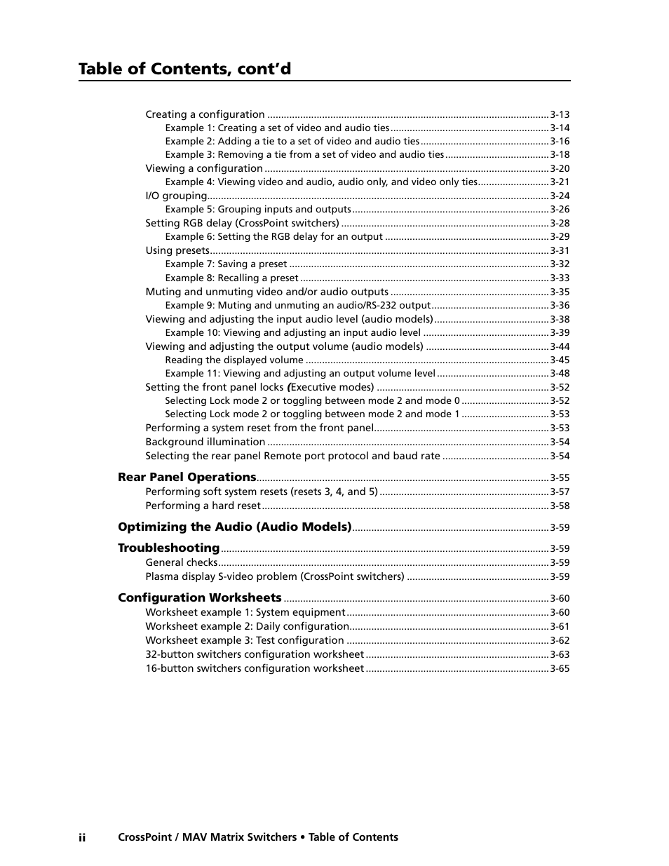 Table of contents, cont’d | Extron electronic Ultra Series User Manual | Page 6 / 214