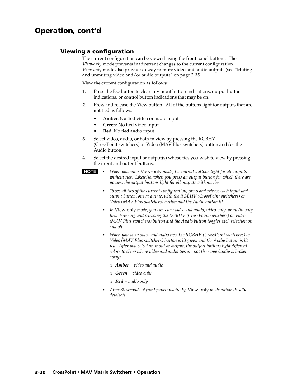 Viewing a configuration, Example 8: recalling a preset -33, Select view mode | Viewing ties, sets of ties, and configurations, Operation, cont’d | Extron electronic Ultra Series User Manual | Page 64 / 214