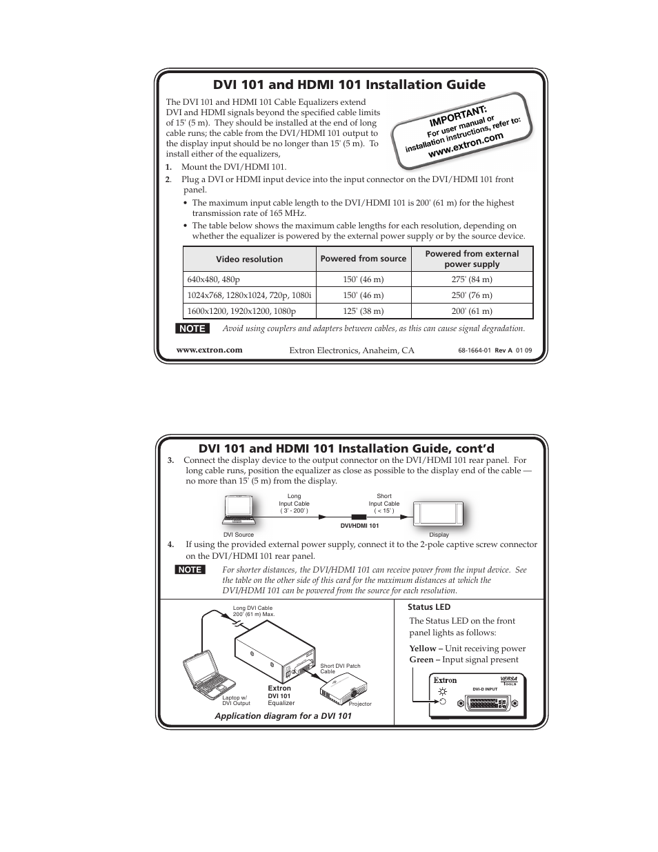 Extron Electronics DVI 101 User Manual | 1 page