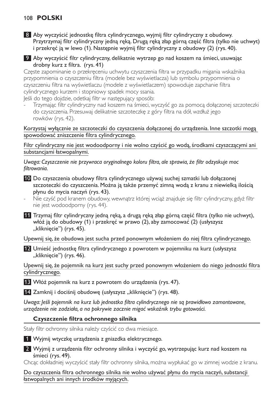 Czyszczenie filtra ochronnego silnika | Philips FC9252 User Manual | Page 108 / 180