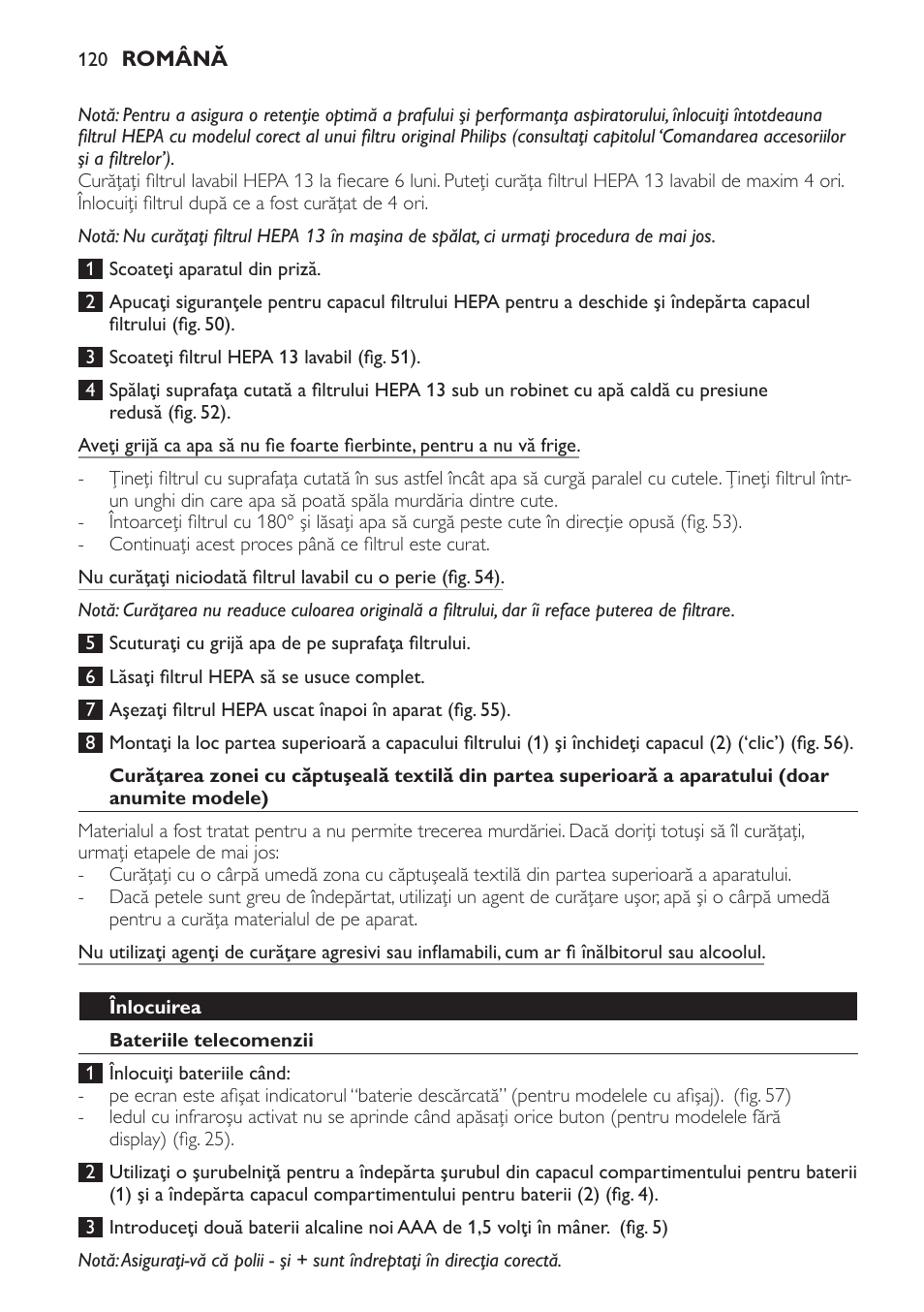 Înlocuirea, Bateriile telecomenzii | Philips FC9252 User Manual | Page 120 / 180