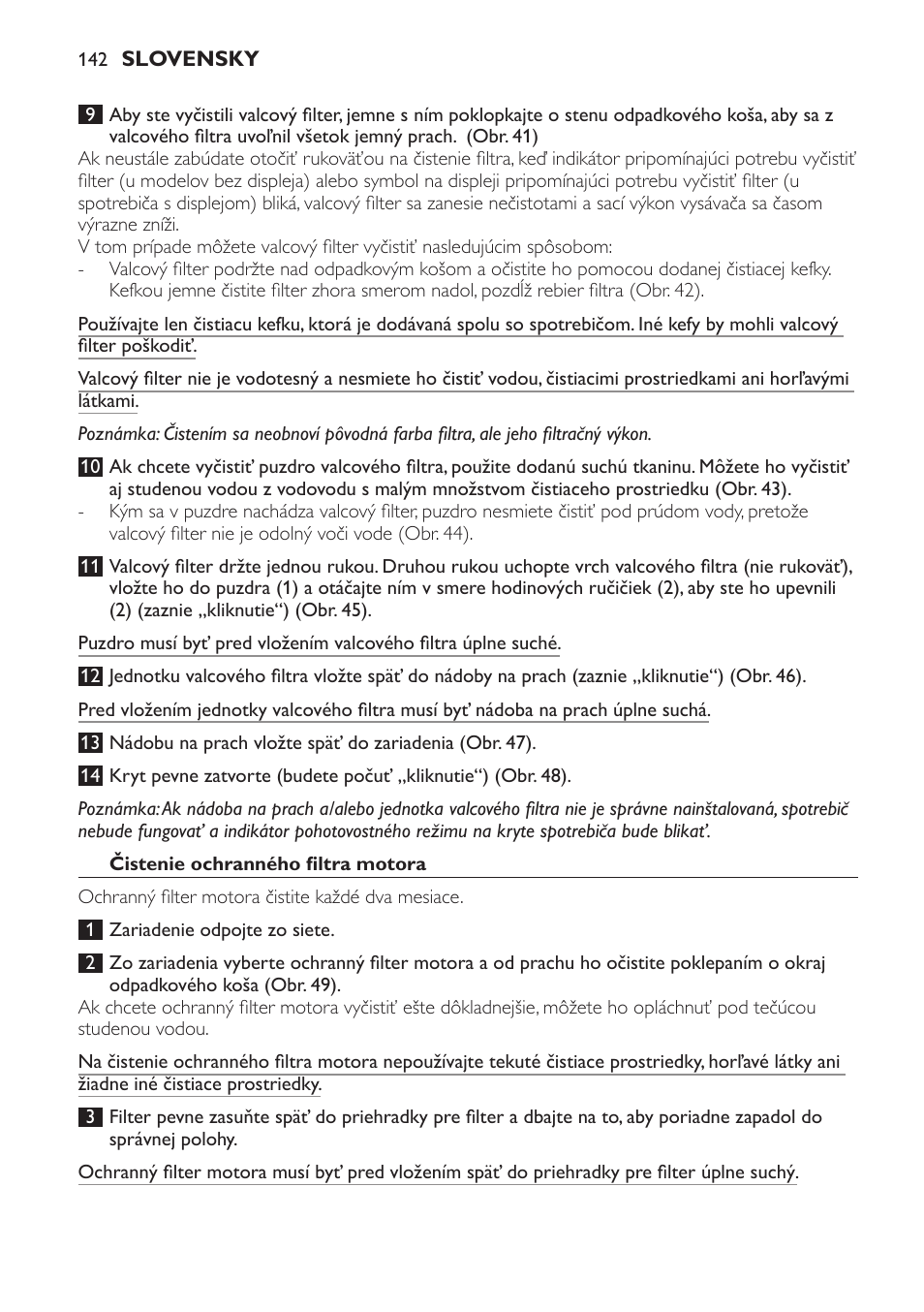 Čistenie ochranného filtra motora | Philips FC9252 User Manual | Page 142 / 180