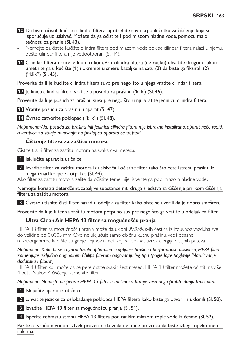 Čišćenje filtera za zaštitu motora | Philips FC9252 User Manual | Page 163 / 180