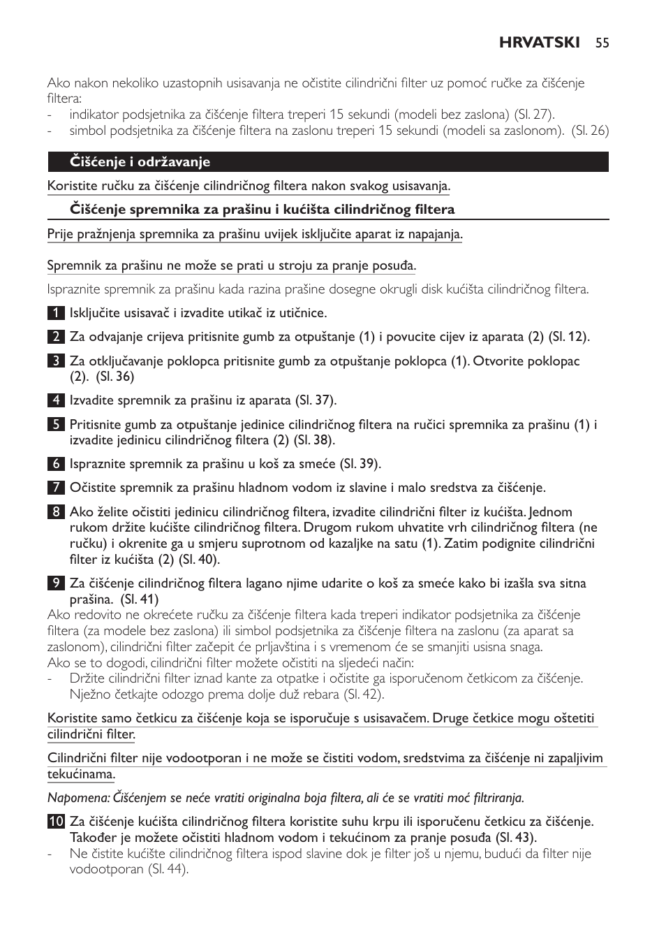 Čišćenje i održavanje | Philips FC9252 User Manual | Page 55 / 180