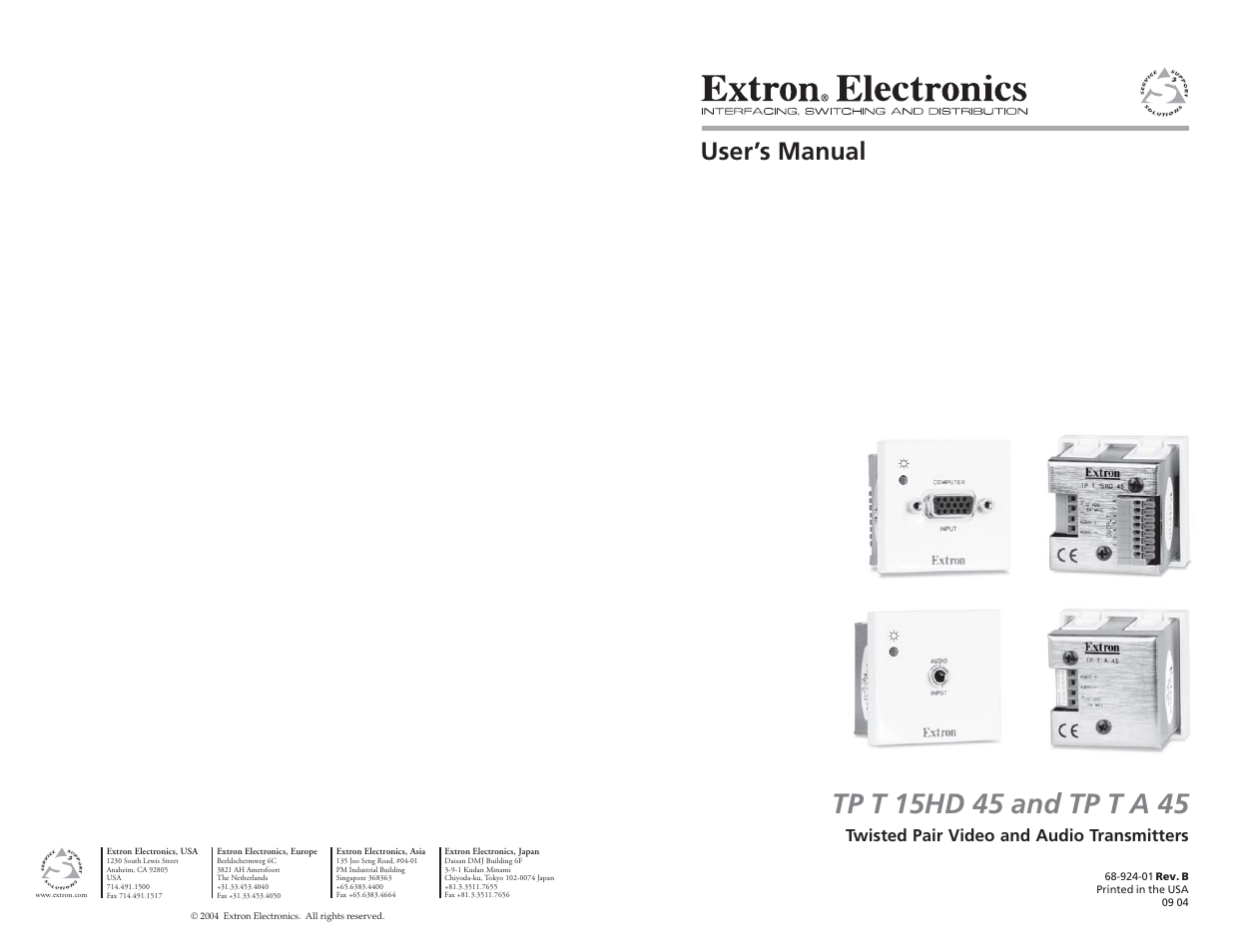 Extron electronic TP T 15HD 45 User Manual | 13 pages