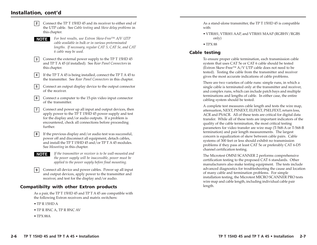 Installation, cont’d | Extron electronic TP T 15HD 45 User Manual | Page 9 / 13