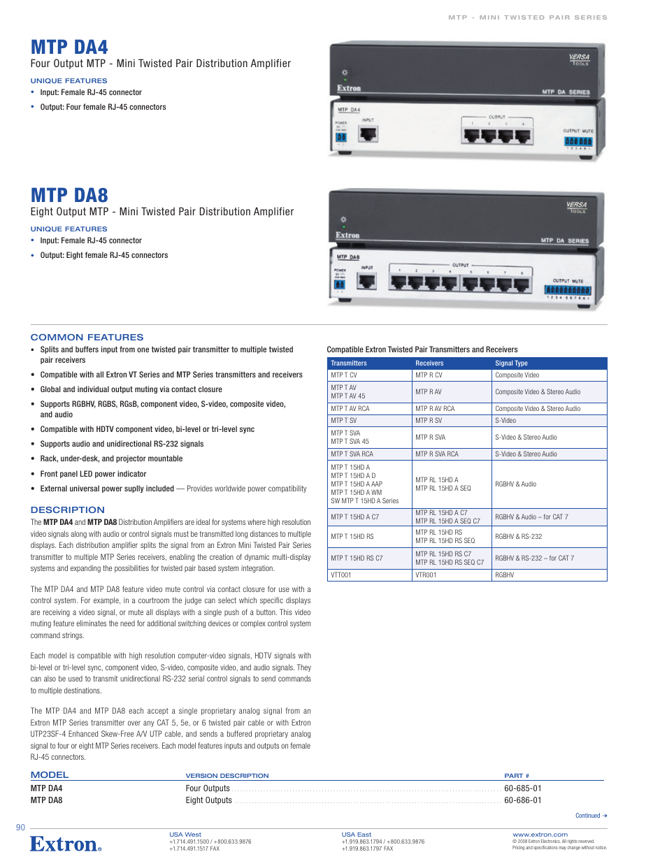 Extron electronic MTP DAA4 User Manual | 2 pages