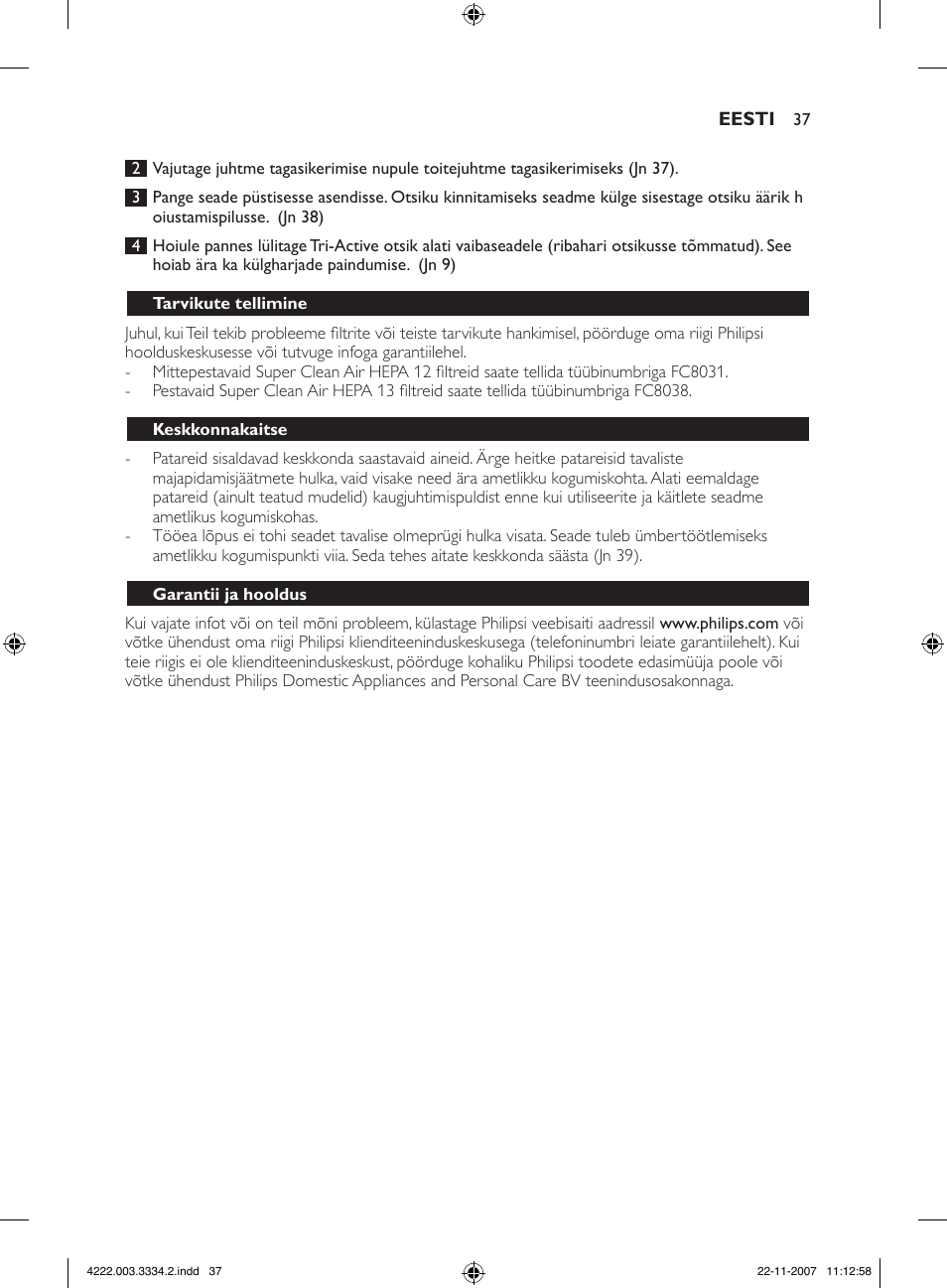 Philips FC9239 User Manual | Page 37 / 156