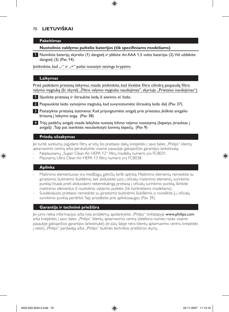 Philips FC9239 User Manual | Page 70 / 156