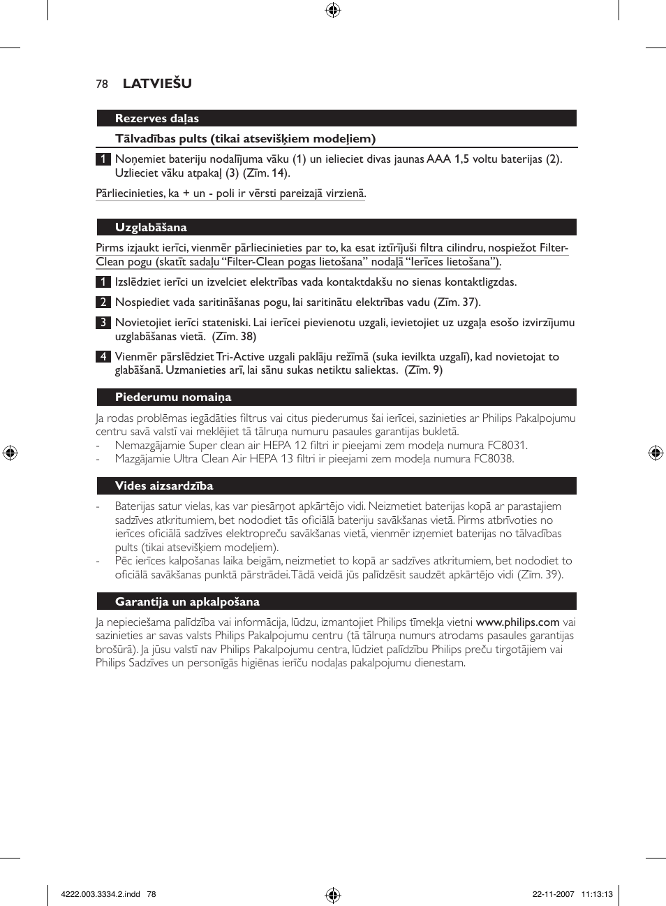 Philips FC9239 User Manual | Page 78 / 156