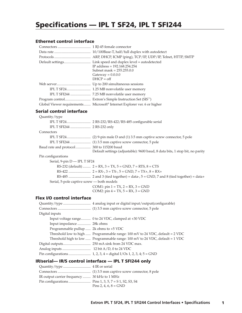 Extron electronic IPL T SF24 User Manual | 2 pages