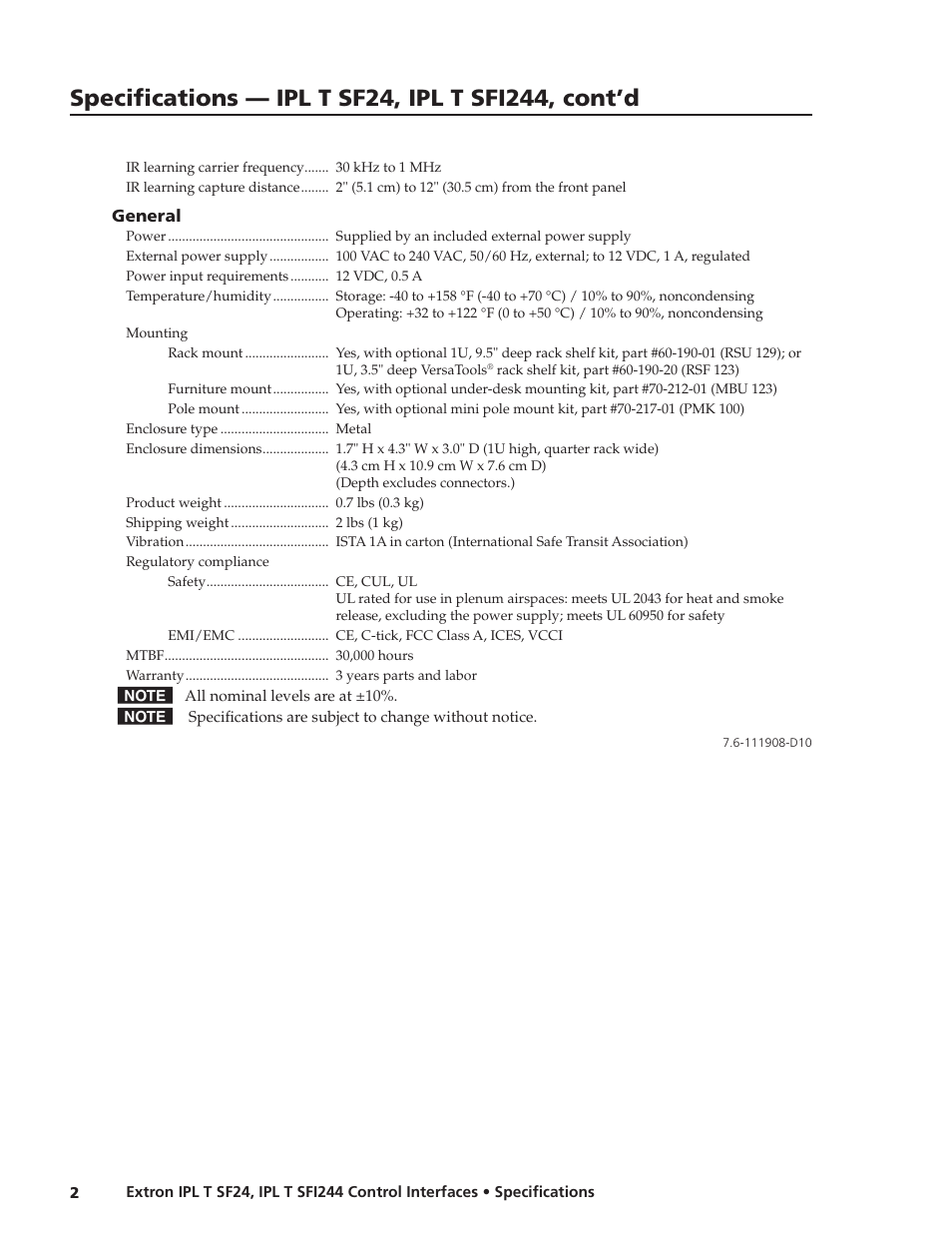 Extron electronic IPL T SF24 User Manual | Page 2 / 2