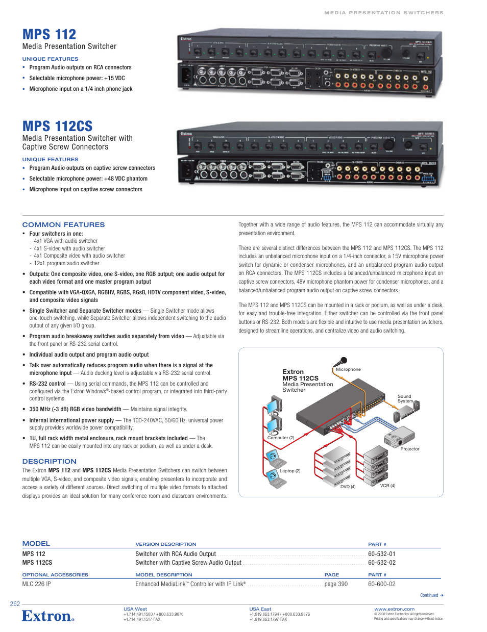 Extron electronic MPS 112CS User Manual | 2 pages