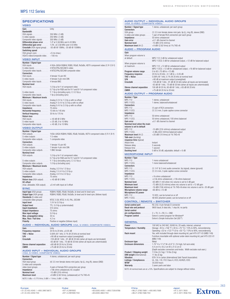 Mps 112 series | Extron electronic MPS 112CS User Manual | Page 2 / 2