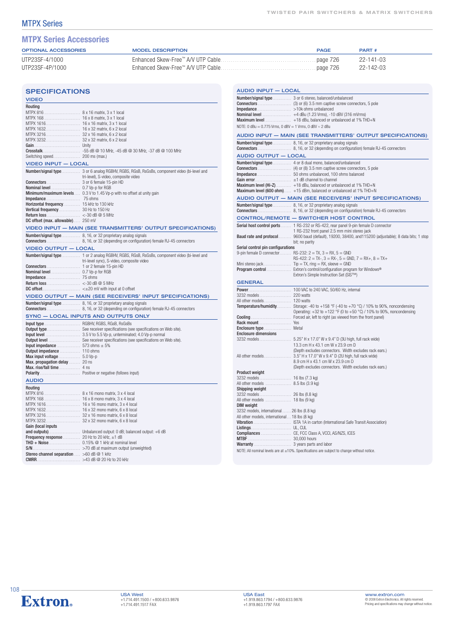 Mtpx series, Mtpx series accessories | Extron electronic MTPX 816 User Manual | Page 4 / 4